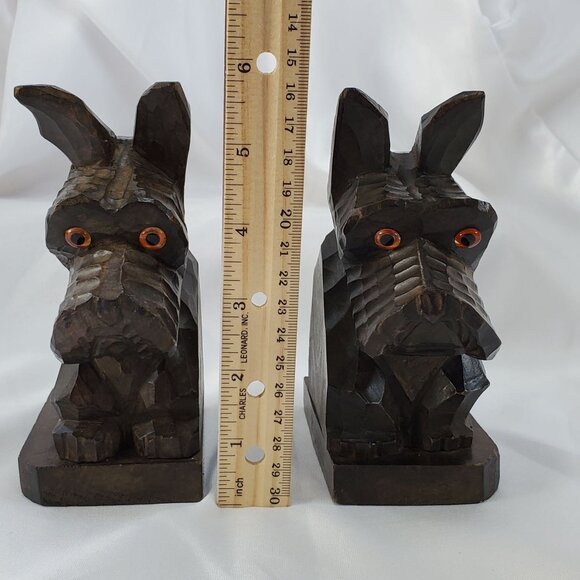 VTG Hand Carved Solid Wood Bookends Terrier Scottie Dog or Westie Dog  Japan - Picture 7 of 14